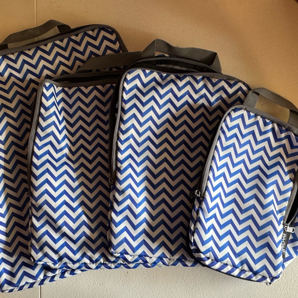 Blue and White Chevron Travel Bag Set
